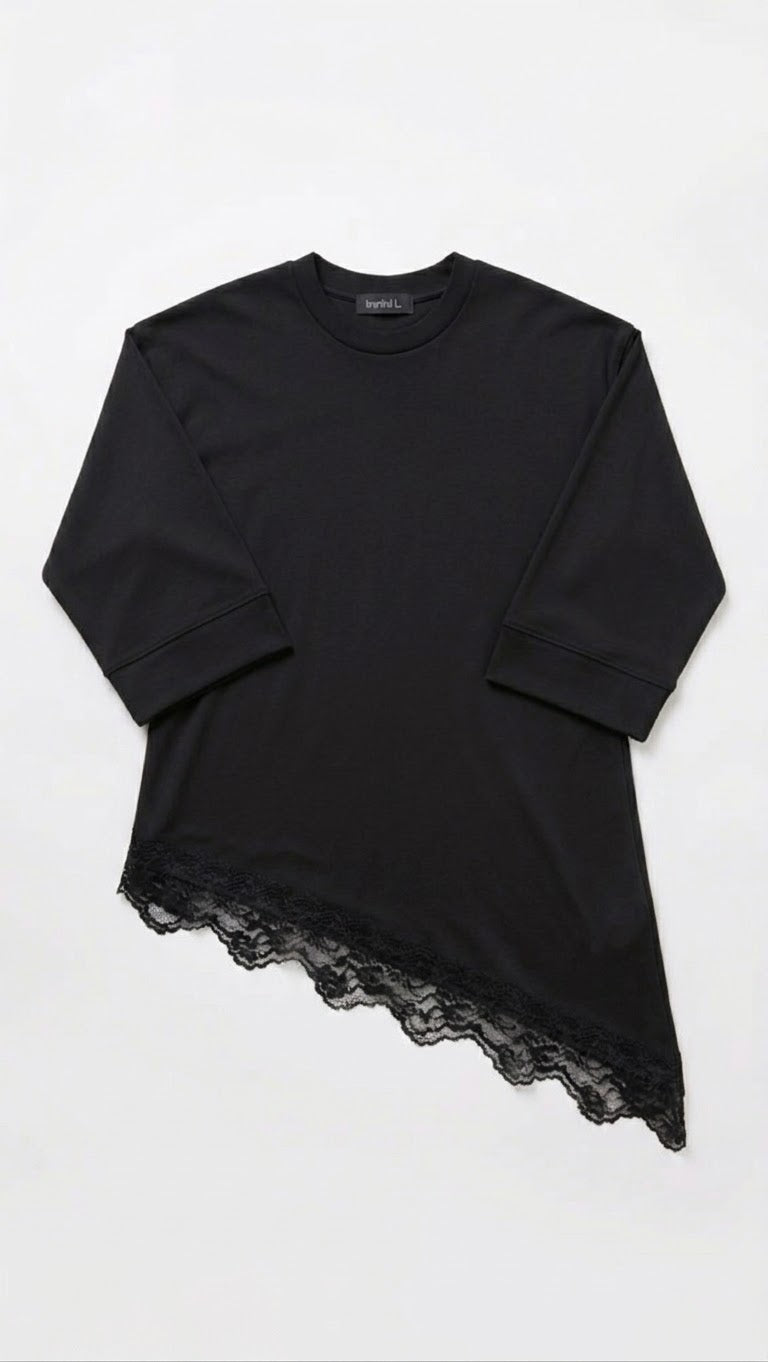 Asymmetrisch oversized T-shirt met kant
